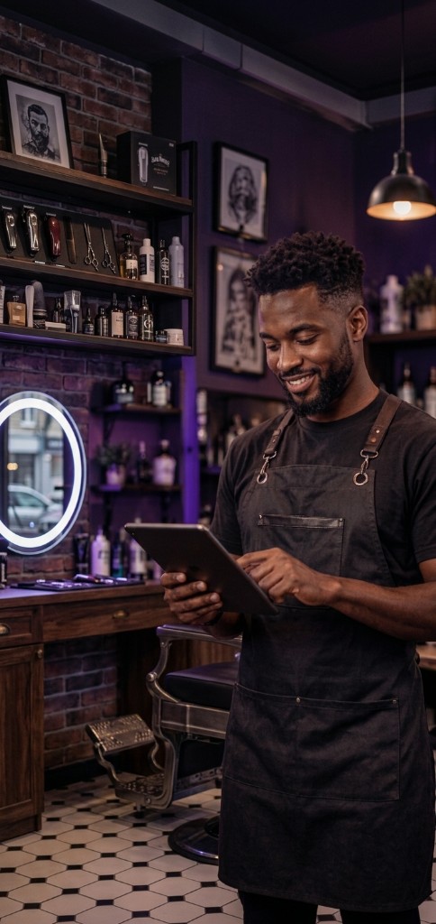 Barber at work in a modern barbershop